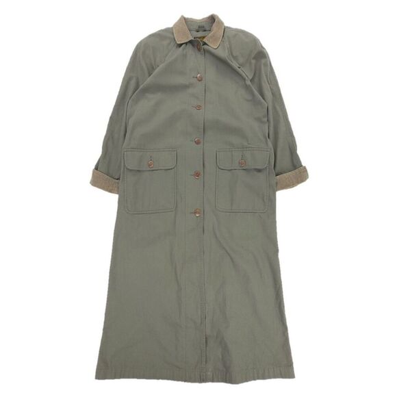 EDDIE BAUER 90s Corduroy Collar Canvas Barn Trench Coat Chore Jacket Large Olive